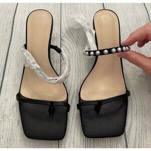 NEW! Coutgo Black Strappy Pearl Women’s Ladies Dress Shoes Heels, Size Adult 8.5